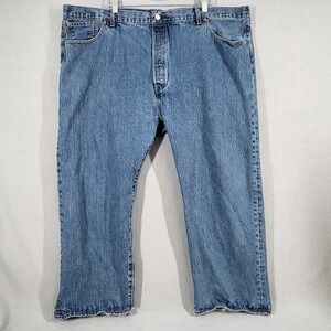 Levi's 501 Jeans Mens 50x28 Blue Wash Denim Jeans Straight Leg Distressed